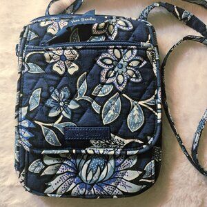 Vera Bradley Hipster Small Steel Blue Crossbody Bag Floral Pattern Purse Handbag